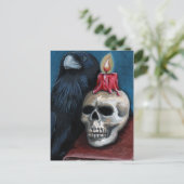 Halloween Raven, Skull & Candle Malerei Postkarte (Stehend Vorderseite)