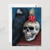 Halloween Raven, Skull & Candle Malerei Postkarte (Vorne/Hinten)