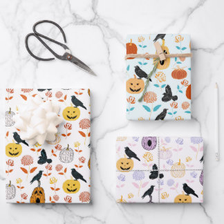 Halloween Raven und Orange Pumpkin Geschenkpapier Set