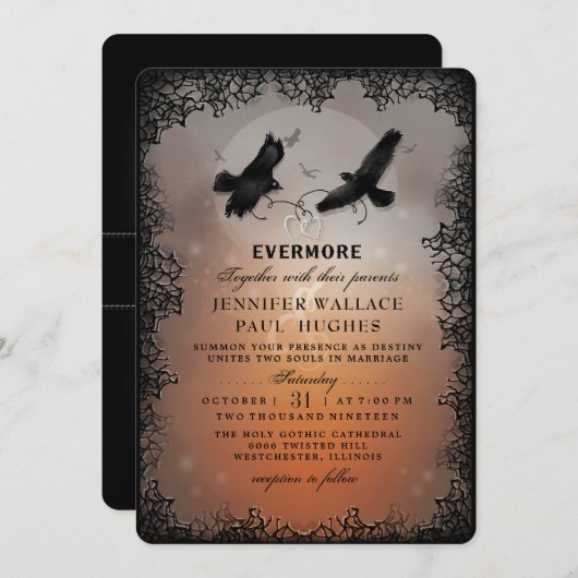 Halloween Ravens and Hearts CUSTOM EDITABLE Einladung (Vorne/Hinten)