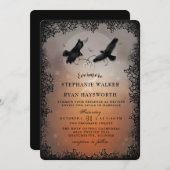 Halloween Ravens & Hearts Wed Empfang auf der Rück Einladung (Vorne/Hinten)