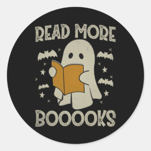 Halloween Read more Books Funny Ghost Reading Book Runder Aufkleber