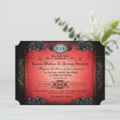 Halloween Red & Black Gothic Wedding REZEPTION Einladung (Stehend Vorderseite)