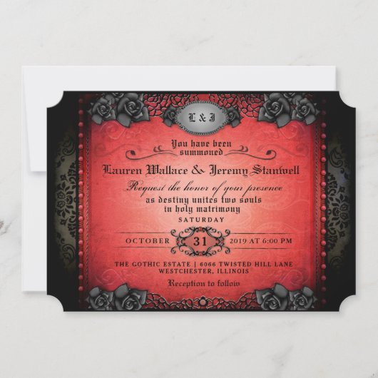 Halloween Red & Black Gothic Wedding REZEPTION Einladung (Vorderseite)