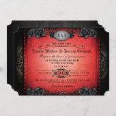 Halloween Red & Black Rose Gothic Wedite Einladung (Vorne/Hinten)