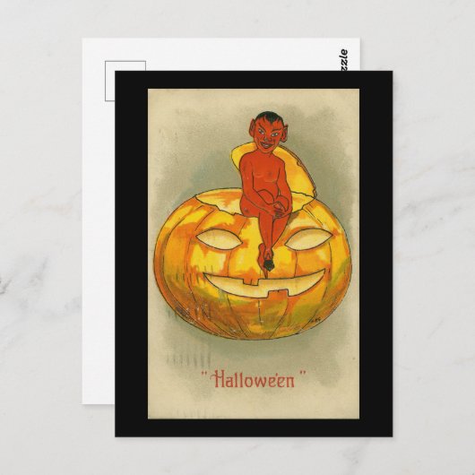 Halloween Red Devil Pumpkin Vintag Postkarte (Vorne/Hinten)