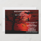 Halloween Red Full Moon Black Tree Witch Bat Beäng Einladung (Rückseite)
