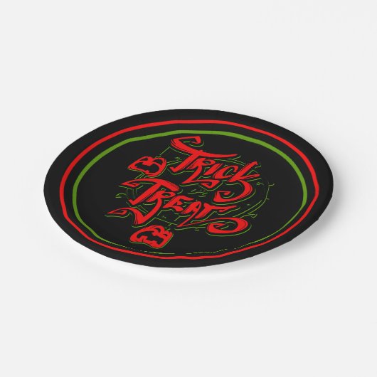 Halloween Red Green Trick oder Treat Pumpkins Part Pappteller (Schrägansicht)