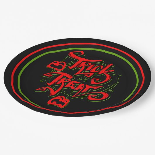 Halloween Red Green Trick oder Treat Pumpkins Part Pappteller (Schrägansicht)