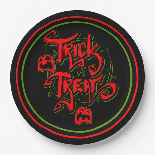 Halloween Red Green Trick oder Treat Pumpkins Part Pappteller (Vorderseite)
