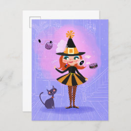 Halloween Red Hair Witz Lavender & Pink Postkarte