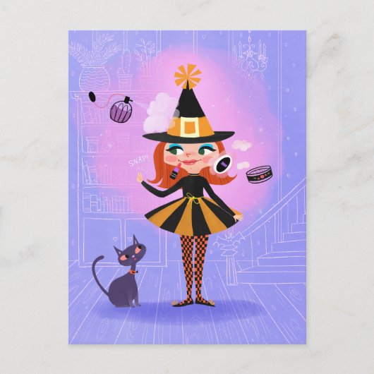 Halloween Red Hair Witz Lavender & Pink Postkarte (Vorderseite)