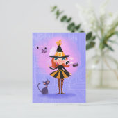 Halloween Red Hair Witz Lavender & Pink Postkarte (Stehend Vorderseite)