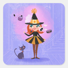 Halloween Red Hair Witz Lavender & Pink Quadratischer Aufkleber