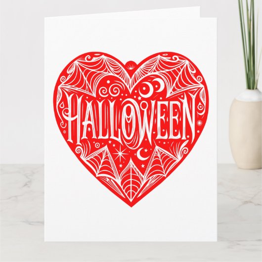 Halloween, Red Heart Shape, Holiday Karte (Vorderseite)