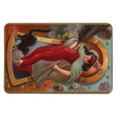 Halloween Red Hexe & Black Cat Vintag Magnet (Horizontal)
