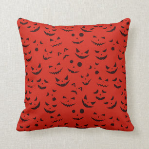 Halloween Red Pumpkin Smile Cotton 16"X16 Kissen