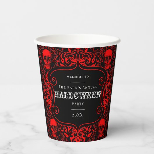 Halloween Red Skull Damask Gothic Custom Pappbecher (Rückseite)