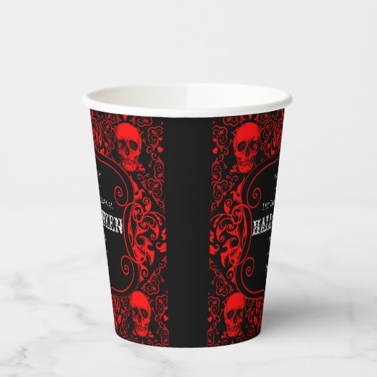 Halloween Red Skull Damask Gothic Custom Pappbecher (Links)