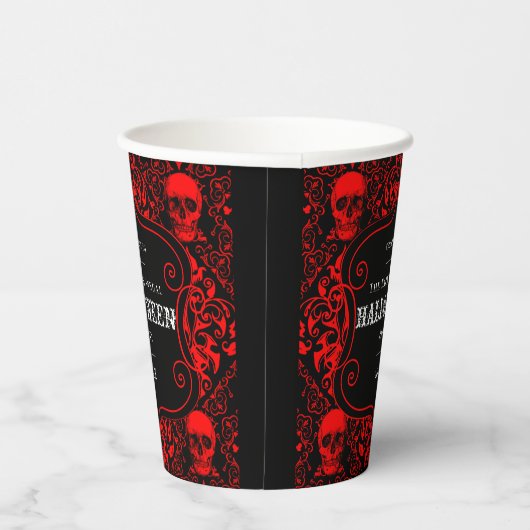 Halloween Red Skull Damask Gothic Custom Pappbecher (Rechts)