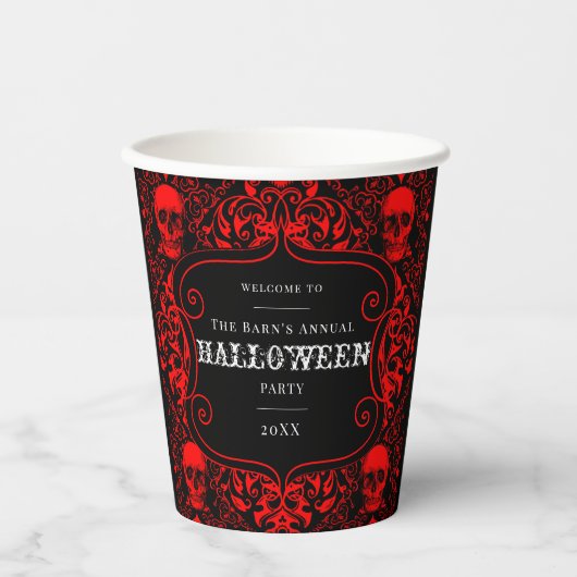 Halloween Red Skull Damask Gothic Custom Pappbecher (Vorderseite)