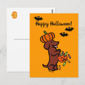 Halloween Red Smooth Hair Dackel Postkarte (Vorne/Hinten)