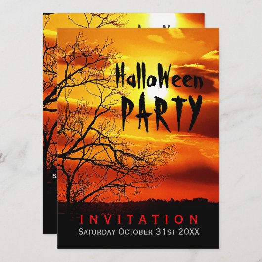 Halloween Red Sunset Sihouette Einladung (Vorne/Hinten)