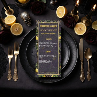 Halloween-Restaurant-Menü Gothic Botanical Zitrone Menükarte