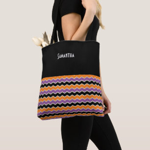 Halloween Retro 1950er Chevron Schwarz Orange Name Tasche