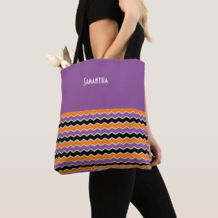 Halloween Retro 1950er Zickzack Lila Orangenname Tasche