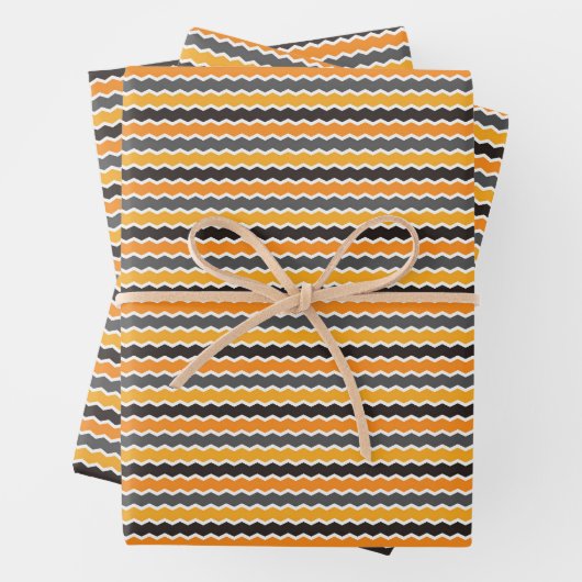 Halloween Retro 1960er Zickzack Orange White Black Geschenkpapier Set (Beispiel)