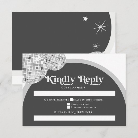 Halloween Retro Black Gray Goth Disco Ball Wedding RSVP Karte (Vorne/Hinten)