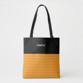Halloween Retro Bright Orange Zickzack Black Name Tasche (Vorderseite)