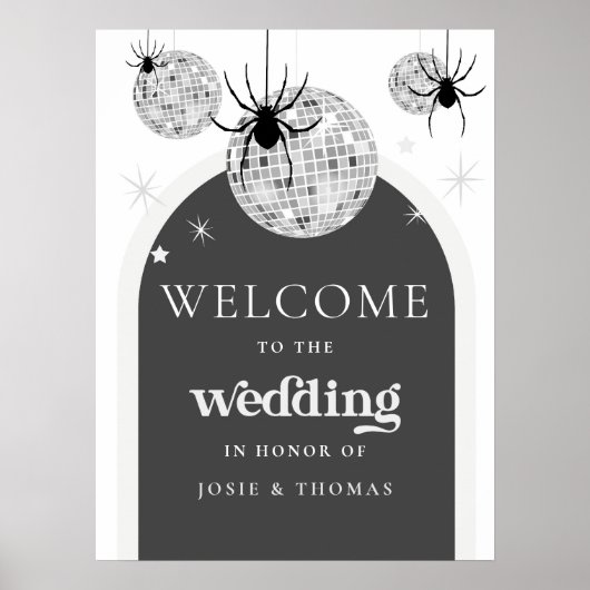 Halloween Retro Disco Spiders Begrüßung Poster (Vorne)