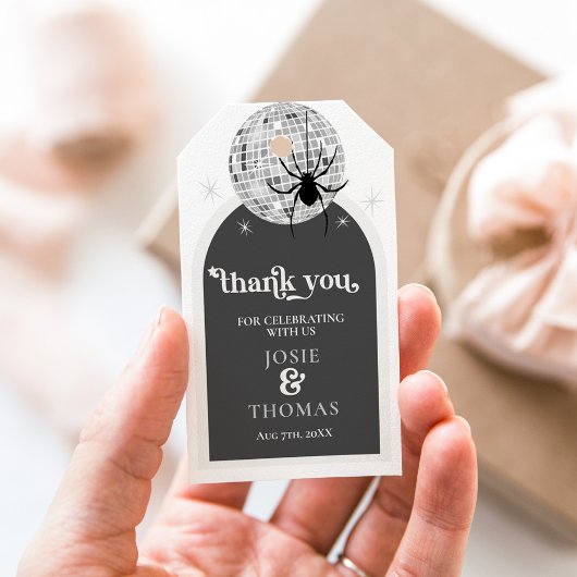 Halloween Retro Disco Spiders & Disco Ball Wedding Geschenkanhänger