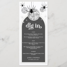 Halloween Retro Disco Spiders & Disco Ball Wedding Menükarte