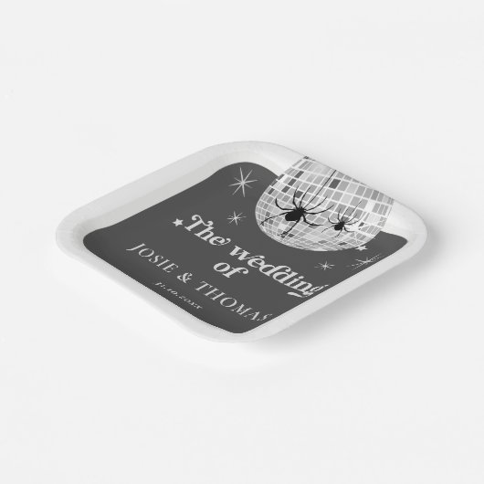 Halloween Retro Disco Spiders & Disco Ball Wedding Pappteller (Gewinkelt)