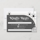 Halloween Retro Disco Spiders & Disco Ball Wedding RSVP Karte (Vorderseite)