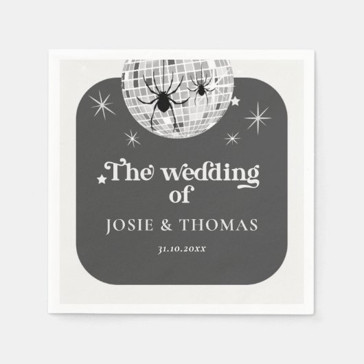 Halloween Retro Disco Spiders & Disco Ball Wedding Serviette (Vorderseite)