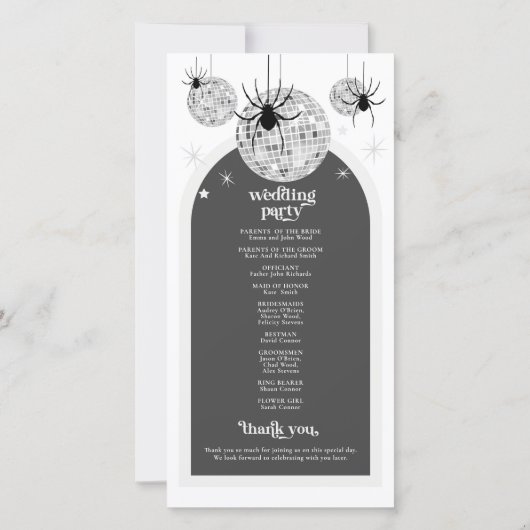 Halloween Retro Disco Spiders Hochzeitsprogramm (Rückseite)