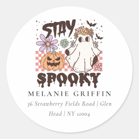 Halloween Retro Ghosts Bleibe Spooky-Adresse Runder Aufkleber (Vorderseite)