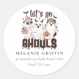 Halloween Retro Ghosts Let's Go Ghouls-Adresse Runder Aufkleber