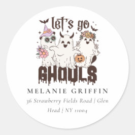 Halloween Retro Ghosts Let's Go Ghouls-Adresse Runder Aufkleber