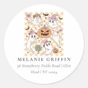 Halloween Retro Ghosts Pumpkins Adresse Runder Aufkleber