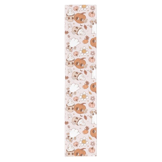 HALLOWEEN RETRO GROOVY PUMPKINS UND GHOSTEN KURZER TISCHLÄUFER (Vorderseite)