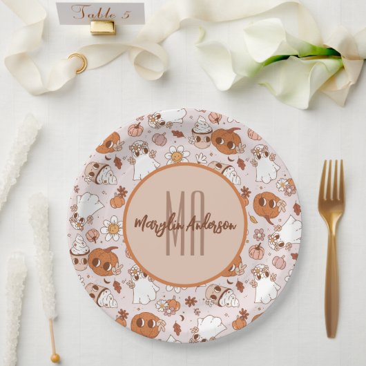 HALLOWEEN RETRO GROOVY PUMPKINS UND GHOSTEN PAPPTELLER (Hochzeit)