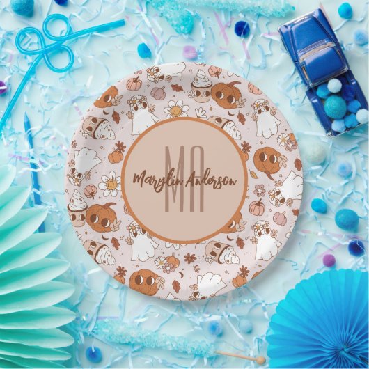 HALLOWEEN RETRO GROOVY PUMPKINS UND GHOSTEN PAPPTELLER (Party)