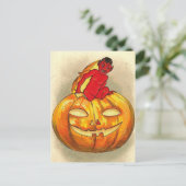Halloween Retro Jack O Lantern und Teufel Postkarte (Stehend Vorderseite)