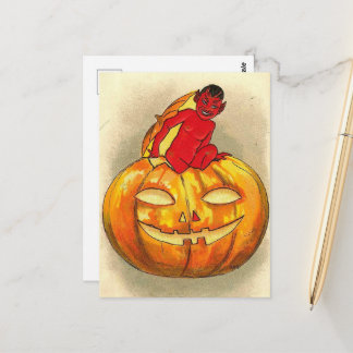 Halloween Retro Jack O Lantern und Teufel Postkarte