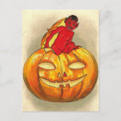 Halloween Retro Jack O Lantern und Teufel Postkarte (Vorderseite)